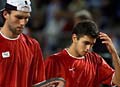 Ivo Karlovic et Mario Ancic, le 7 février 2004, lors de leur double perdu face à Mickaël llodra et Nicolas Escudé