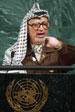 Yasser Arafat à la tribune des Nations unies, le 11/11/2001